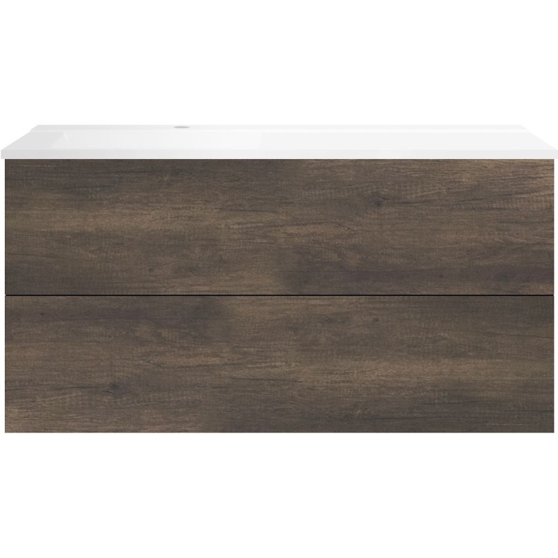 Sous meuble Coffee 2 tiroirs 120 châtaigne + lavabo gauche blanc mat