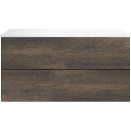 Sous meuble Coffee 2 tiroirs 120 châtaigne + lavabo gauche blanc mat