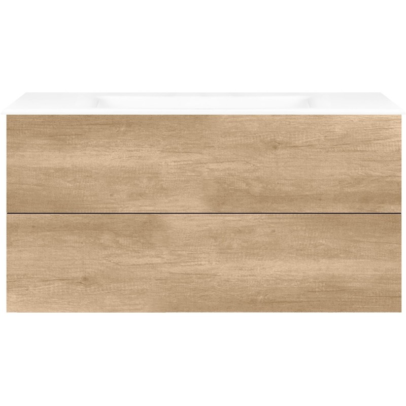 Sous meuble Coffee 2 tiroirs 120 chêne decor cachmire + lavabo porcelaine sans trou robinet blanc