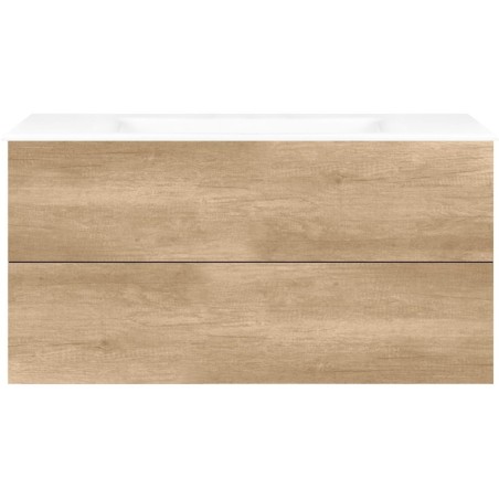 Sous meuble Coffee 2 tiroirs 120 chêne decor cachmire + lavabo porcelaine sans trou robinet blanc