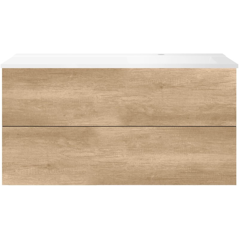 Sous meuble Coffee 2 tiroirs 120 chêne decor cachmire + lavabo droite blanc mat