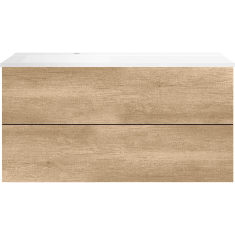 Sous meuble Coffee 2 tiroirs 120 chêne decor cachmire + lavabo gauche blanc mat