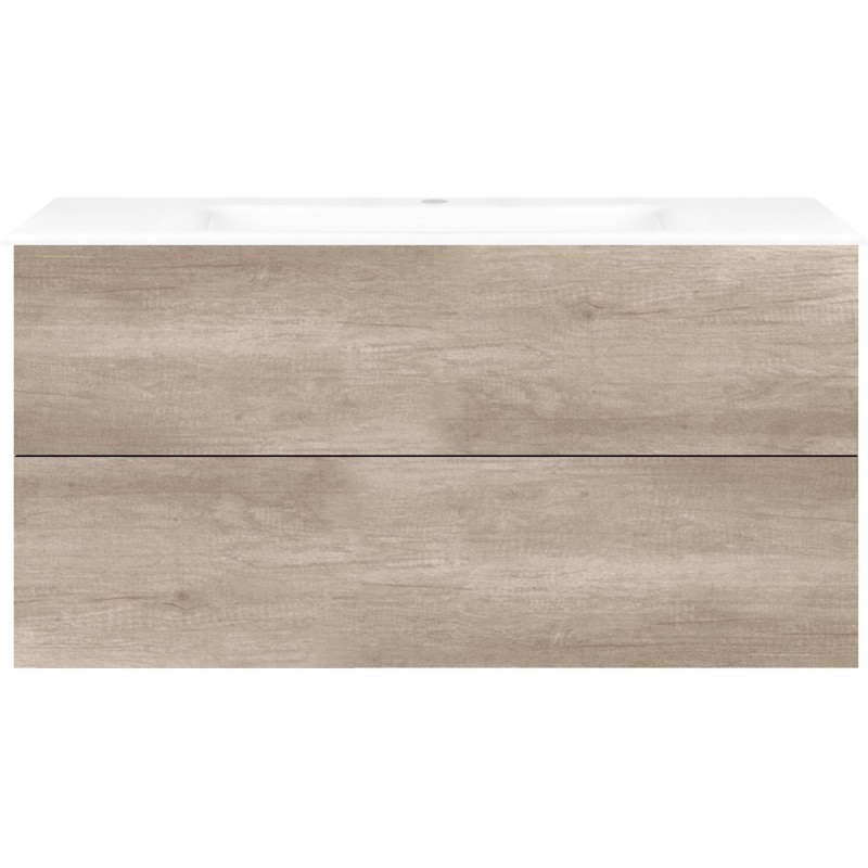 Sous meuble Coffee 2 tiroirs 120 chêne decor flanelle + lavabo porcelaine blanc