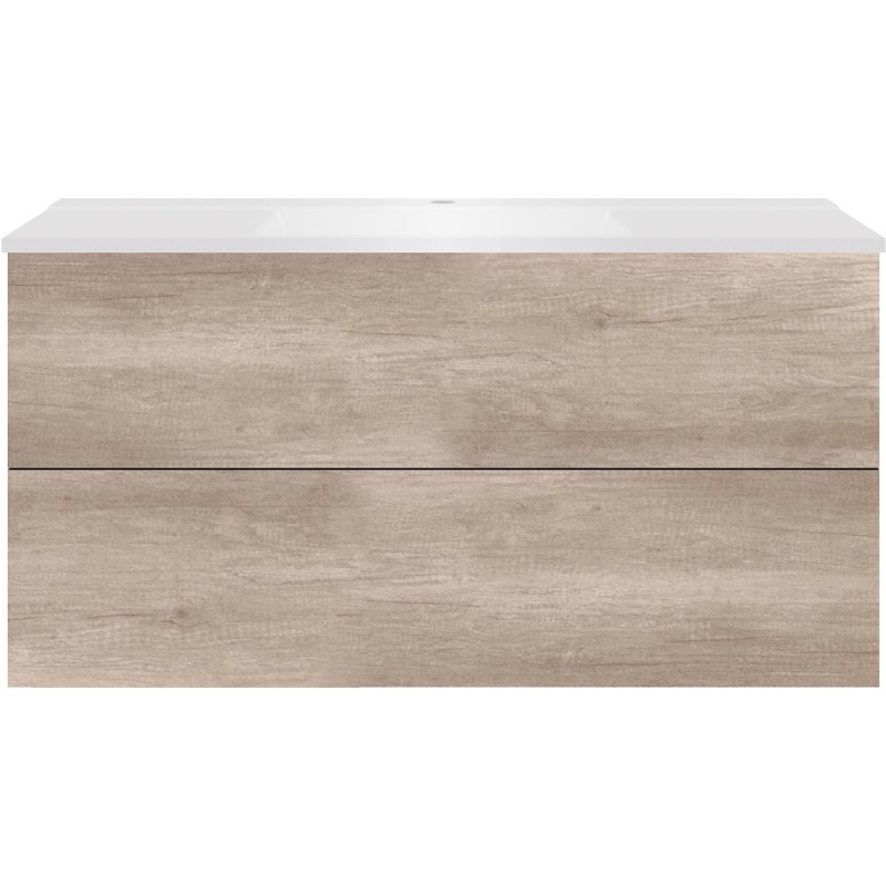 Sous meuble Coffee 2 tiroirs 120 chêne decor flanelle + lavabo blanc mat