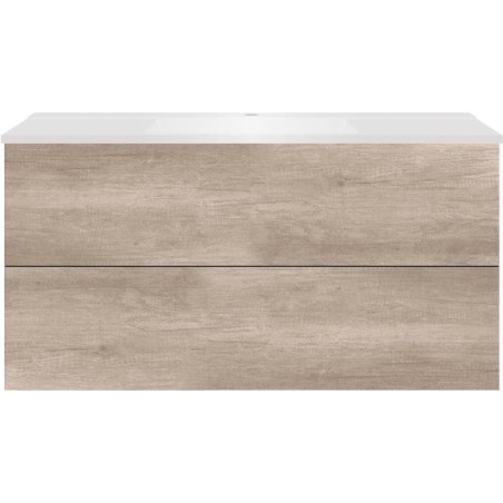 Sous meuble Coffee 2 tiroirs 120 chêne decor flanelle + lavabo blanc mat