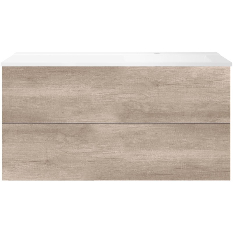 Sous meuble Coffee 2 tiroirs 120 chêne decor flanelle + lavabo droite blanc mat