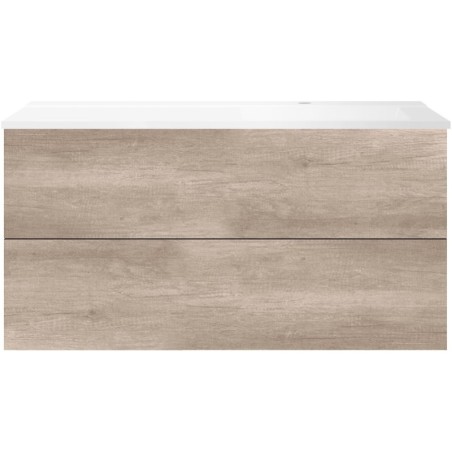 Sous meuble Coffee 2 tiroirs 120 chêne decor flanelle + lavabo droite blanc mat