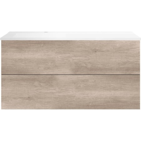 Sous meuble Coffee 2 tiroirs 120 chêne decor flanelle + lavabo gauche blanc mat