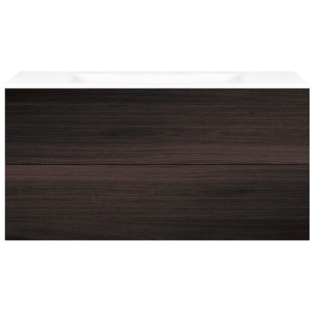 Sous meuble Coffee 2 tiroirs 120 chêne decor mokka + lavabo porcelaine sans trou robinet blanc