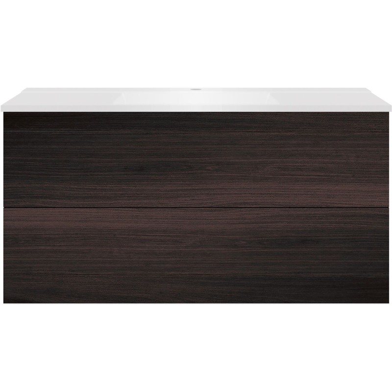 Sous meuble Coffee 2 tiroirs 120 chêne decor mokka + lavabo blanc mat