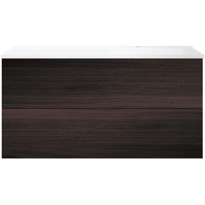 Sous meuble Coffee 2 tiroirs 120 chêne decor mokka + lavabo droite blanc