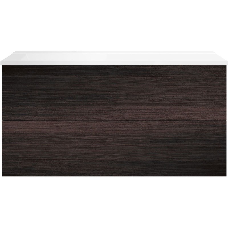 Sous meuble Coffee 2 tiroirs 120 chêne decor mokka + lavabo gauche blanc