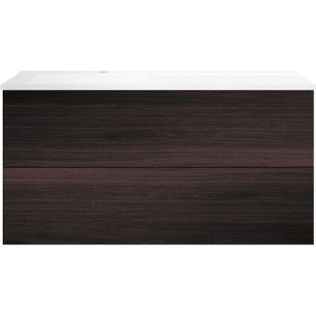 Sous meuble Coffee 2 tiroirs 120 chêne decor mokka + lavabo gauche blanc