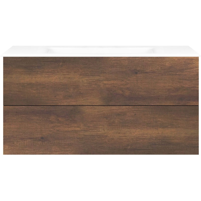 Sous meuble Coffee 2 tiroirs 120 chêne decor rouille + lavabo porcelaine sans trou robinet blanc