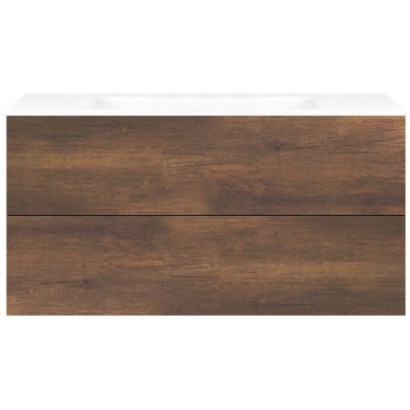 Sous meuble Coffee 2 tiroirs 120 chêne decor rouille + lavabo porcelaine sans trou robinet blanc