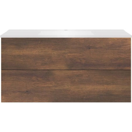 Sous meuble Coffee 2 tiroirs 120 chêne decor rouille + lavabo blanc mat