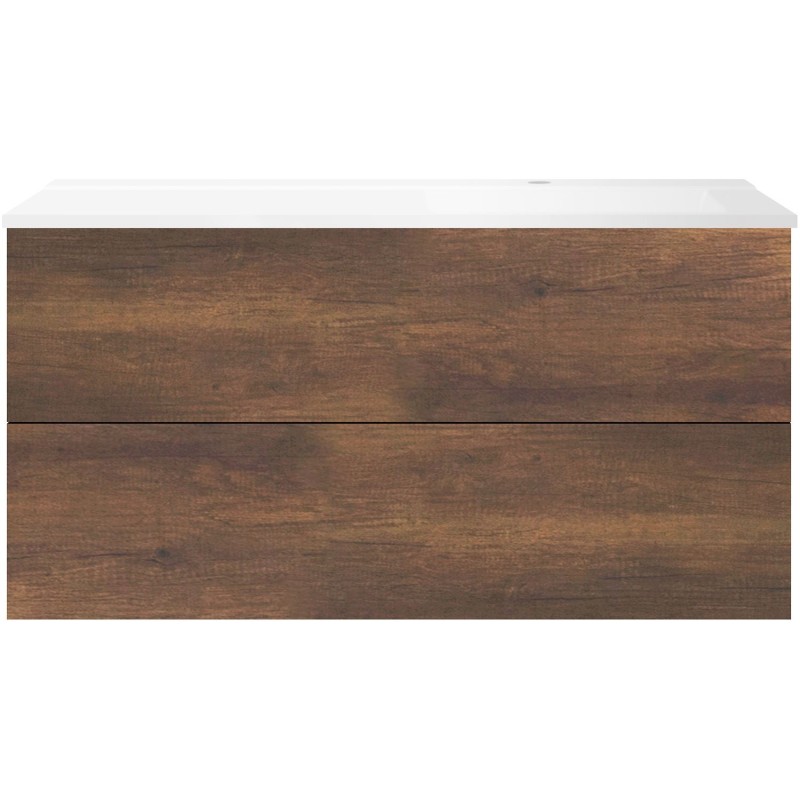 Sous meuble Coffee 2 tiroirs 120 chêne decor rouille + lavabo droite blanc