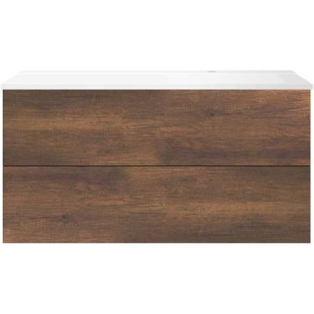 Sous meuble Coffee 2 tiroirs 120 chêne decor rouille + lavabo droite blanc mat