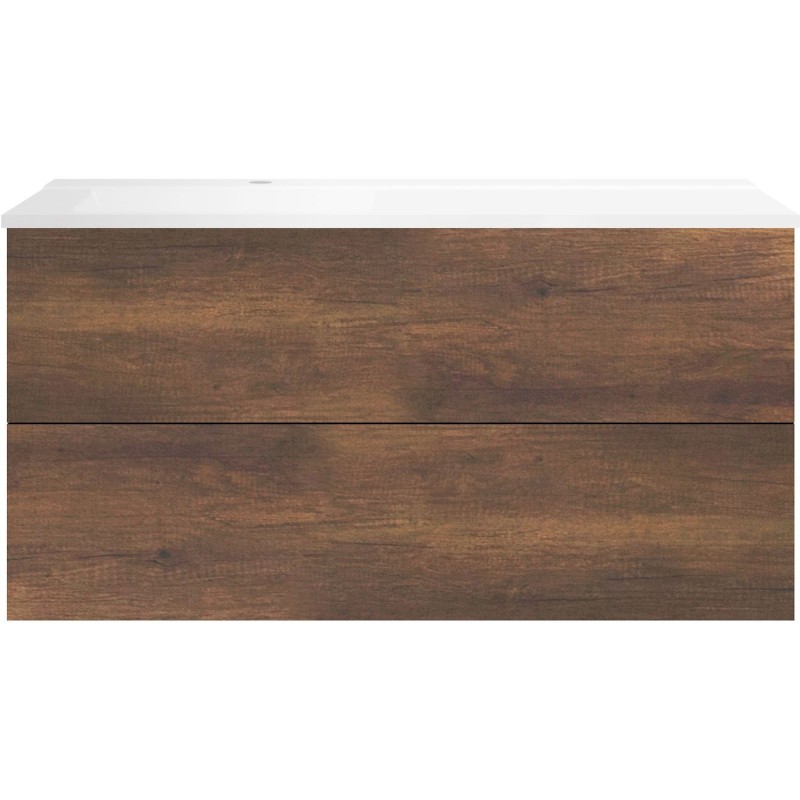 Sous meuble Coffee 2 tiroirs 120 chêne decor rouille + lavabo gauche blanc