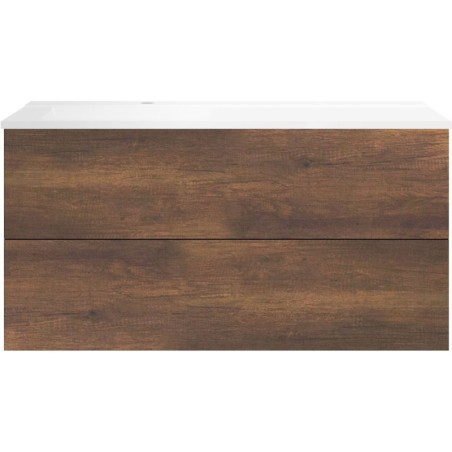Sous meuble Coffee 2 tiroirs 120 chêne decor rouille + lavabo gauche blanc mat