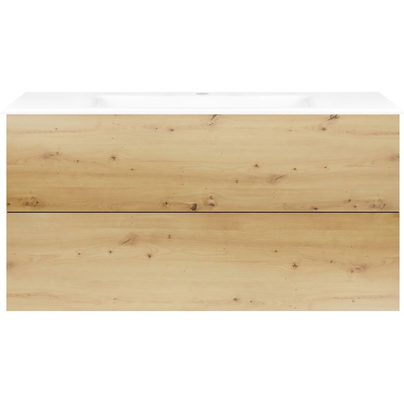 Sous meuble Coffee 2 tiroirs 120 chêne decor urban + lavabo porcelaine blanc