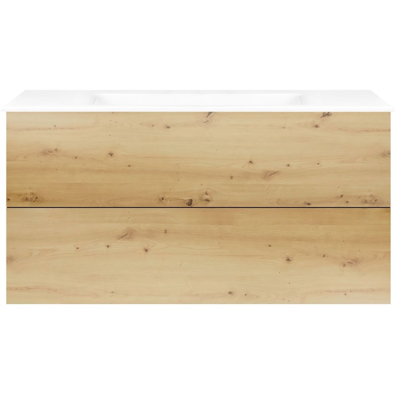 Sous meuble Coffee 2 tiroirs 120 chêne decor urban + lavabo porcelaine sans trou robinet blanc