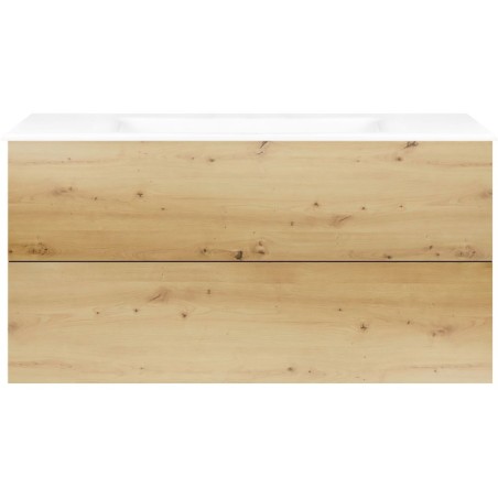 Sous meuble Coffee 2 tiroirs 120 chêne decor urban + lavabo porcelaine sans trou robinet blanc