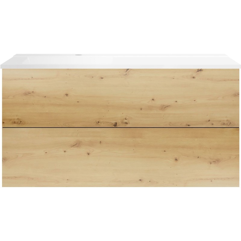 Sous meuble Coffee 2 tiroirs 120 chêne decor urban + lavabo gauche blanc