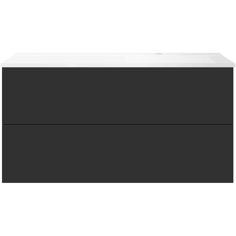Sous meuble Coffee 2 tiroirs 120 graphite doux mat + lavabo droite blanc