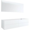 Meuble 4 tiroirs+ tablette pour lavabo à poser droite Tenso 180cm sans trou robinet coloris blanc avec miroir