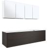 Meuble 4 tiroirs+ tablette pour lavabo à poser droite Tenso 180cm sans trou robinet coloris wenge avec miroir