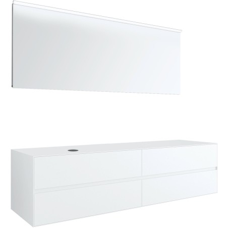 Meuble 4 tiroirs+ tablette pour lavabo à poser gauche Tenso 180cm sans trou robinet coloris blanc avec miroir