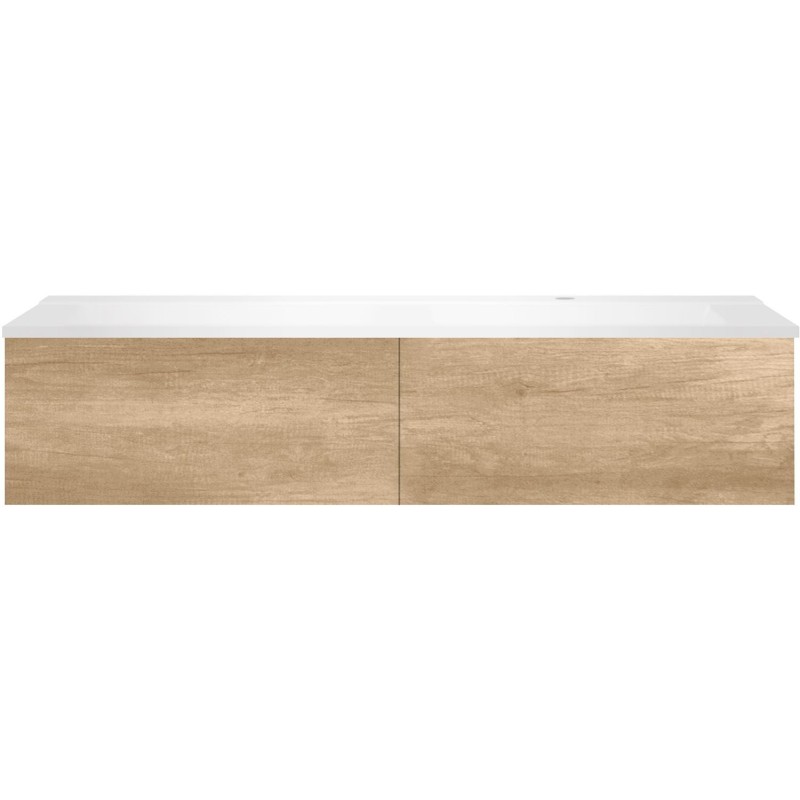 Sous meuble Coffee 2 tiroirs 140 chêne decor cachmire + lavabo droite blanc mat