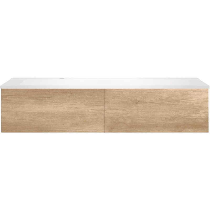 Sous meuble Coffee 2 tiroirs 140 chêne decor cachmire + lavabo gauche blanc