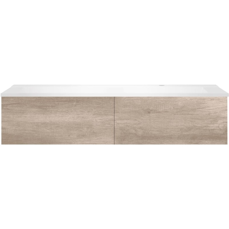 Sous meuble Coffee 2 tiroirs 140 chêne decor flanelle + lavabo droite blanc mat