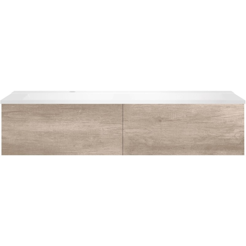 Sous meuble Coffee 2 tiroirs 140 chêne decor flanelle + lavabo gauche blanc mat