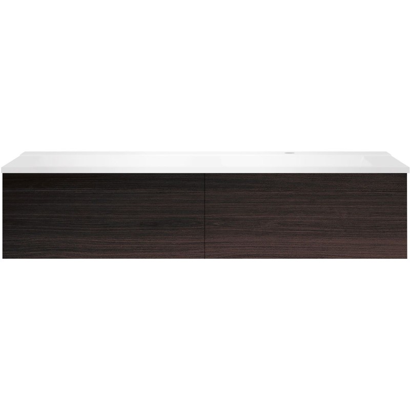 Sous meuble Coffee 2 tiroirs 140 chêne decor mokka + lavabo droite blanc mat