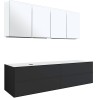 Meuble 4 tiroirs+ tablette pour lavabo à poser gauche Tenso 180cm sans trou robinet coloris gris avec armoire toilette