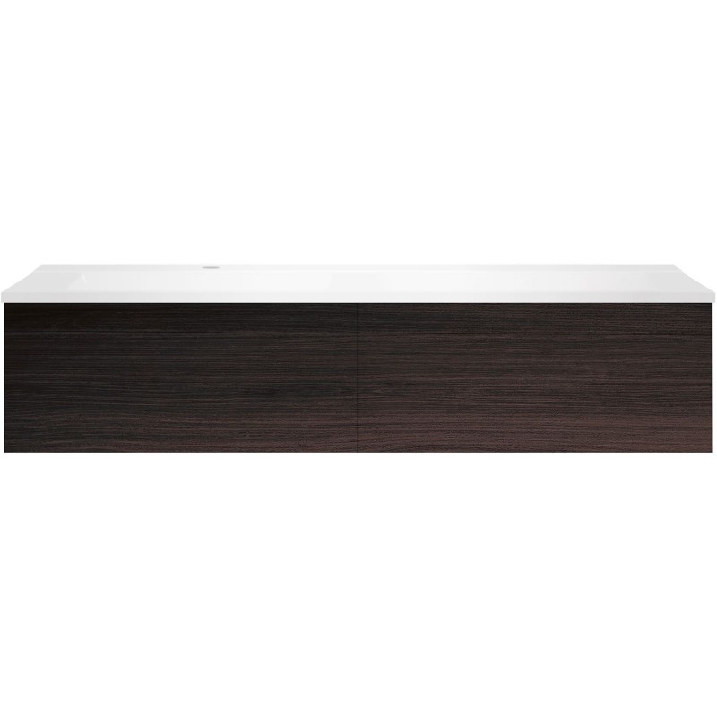 Sous meuble Coffee 2 tiroirs 140 chêne decor mokka + lavabo gauche blanc mat