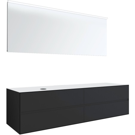 Meuble 4 tiroirs+ tablette pour lavabo à poser gauche Tenso 180cm sans trou robinet coloris gris avec miroir