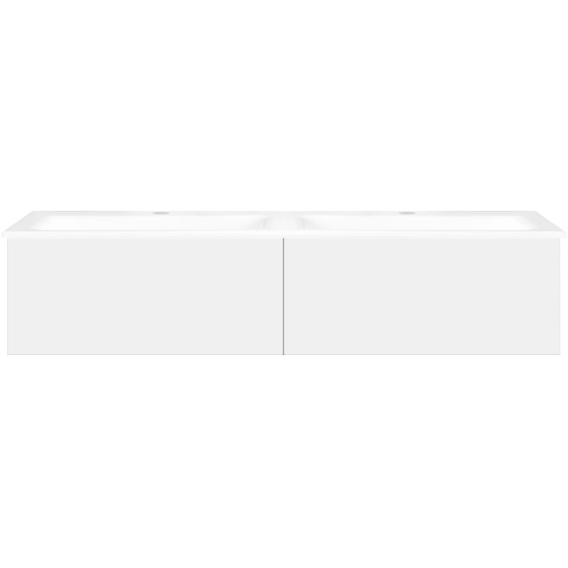 Sous meuble Coffee 2 tiroirs 140 duo blanc mat + double lavabo porcelaine blanc