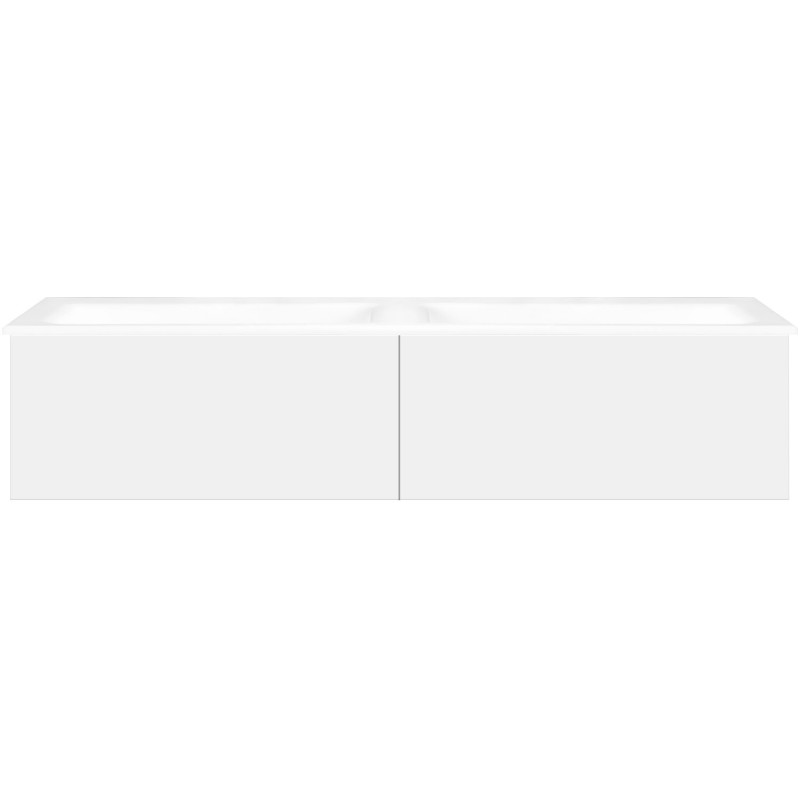 Sous meuble Coffee 2 tiroirs 140 duo blanc mat + double lavabo porcelaine sans trou robinet blanc
