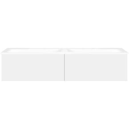 Sous meuble Coffee 2 tiroirs 140 duo blanc mat + double lavabo porcelaine sans trou robinet blanc
