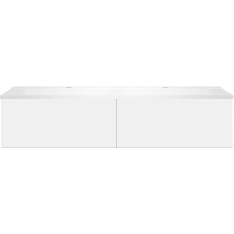 Sous meuble Coffee 2 tiroirs 140 duo blanc mat + double lavabo blanc