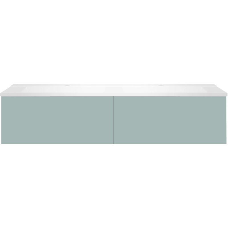 Sous meuble Coffee 2 tiroirs 140 duo bleu azur doux mat + double lavabo blanc