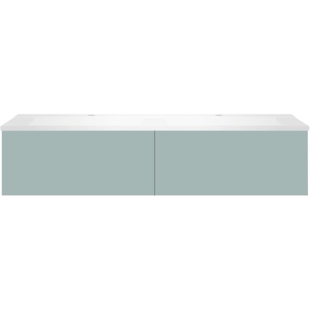 Sous meuble Coffee 2 tiroirs 140 duo bleu azur doux mat + double lavabo blanc mat