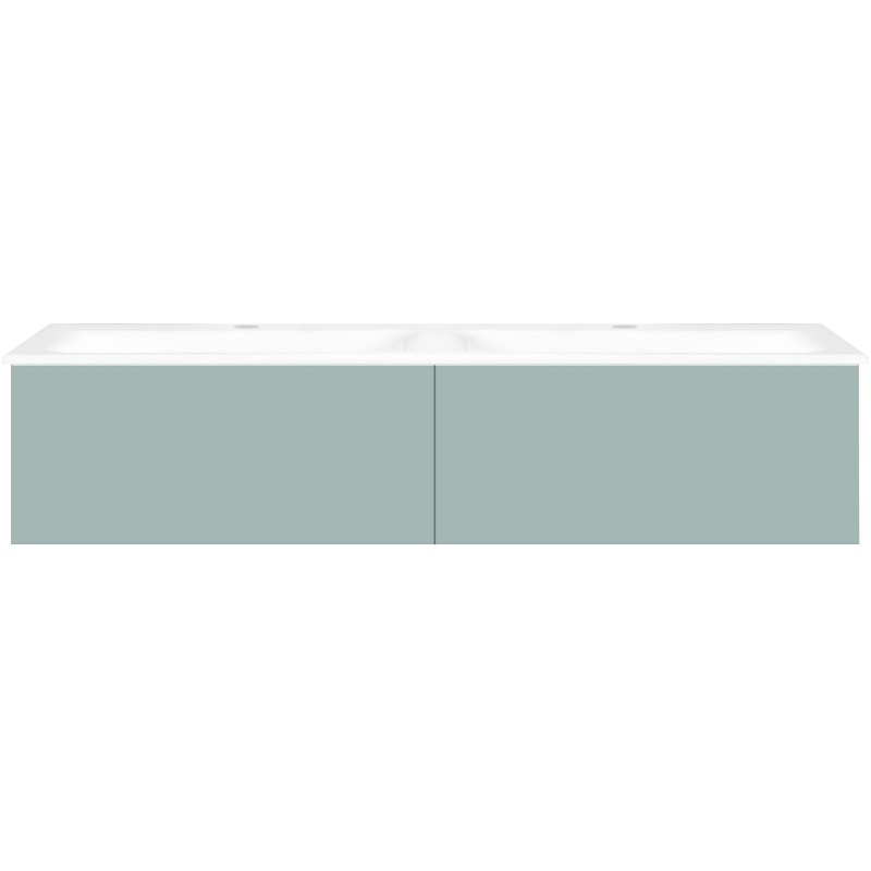 Sous meuble Coffee 2 tiroirs 140 duo bleu azur doux mat + double lavabo porcelaine blanc
