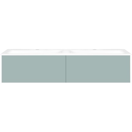 Sous meuble Coffee 2 tiroirs 140 duo bleu azur doux mat + double lavabo porcelaine blanc