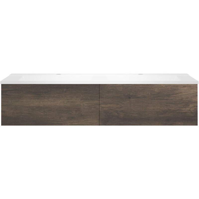 Sous meuble Coffee 2 tiroirs 140 duo châtaigne + double lavabo blanc mat