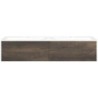 Sous meuble Coffee 2 tiroirs 140 duo châtaigne + double lavabo porcelaine blanc